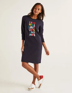 BODEN Navy Slogan Spring Sweatshirt Dress EXCOND 14 L - Picture 1 of 9