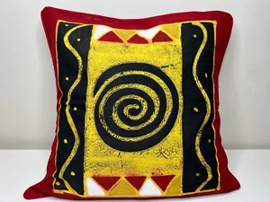 HAND PAINTED AFRICAN  PILLOW COVERING FROM ZIMBABWE - 17x17" - Picture 1 of 12