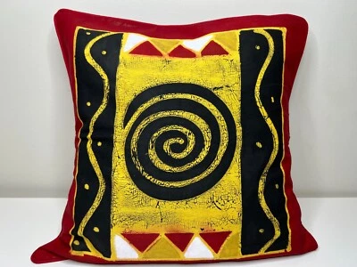  HAND PAINTED AFRICAN  PILLOW COVERING FROM ZIMBABWE - 17x17" - Image 1 of 4