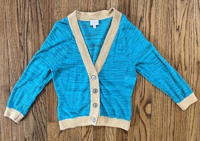Cárdigan Suéter Tracy Reese NY Mezcla Algodón/Nylon Talla S Verde azulado/Dorado Preppy Boho Foto 1 de 4