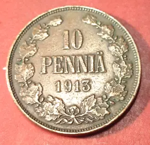 Finnland * 10 Penniä * 1913 * Kupfer * Zustand 1+*Reich Nikolai II - Bild 1 von 2