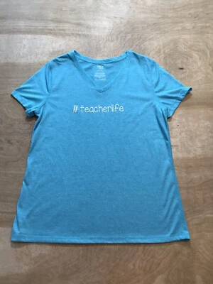 Женская спортивная работает короткий рукав синяя футболка размер L (12-14) с логотипом - Изображение 1 из 4