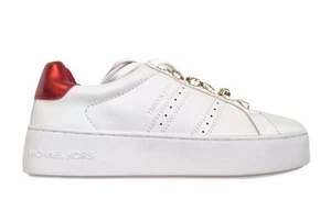 Michael Kors women's sneakers shoes Poppy lace up 49H3POFS2L white and red - Picture 1 of 8