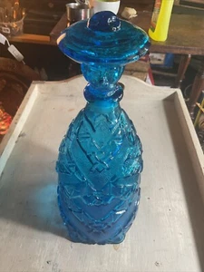 Vintage italienische blaue Glaskaraffe Dschinn Flasche mexikanisch, Chip auf Stopfen - Bild 1 von 22
