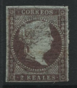 Spain 1855 2 reales reddish purple with 4 good margins cranked gum mint o.g. - Picture 1 of 1