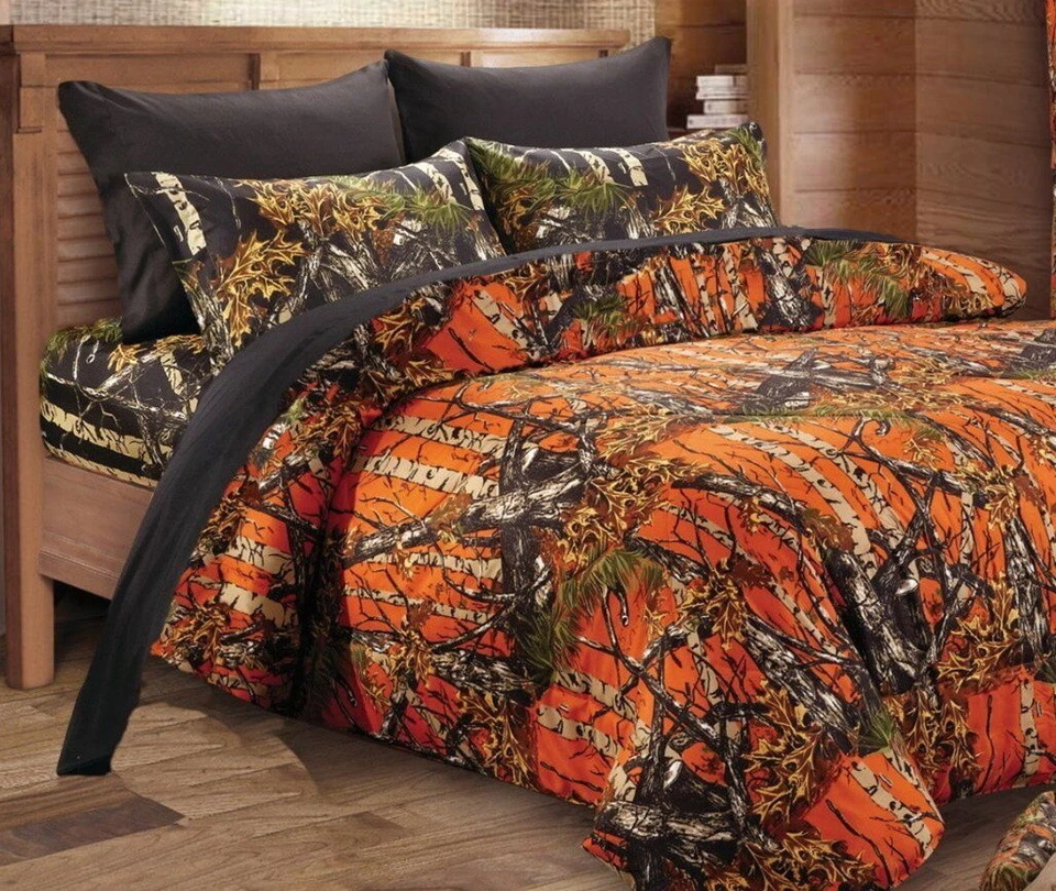 Regal Comfort Woodland Camo/Solid design Licensed Comforter - Twin Orange