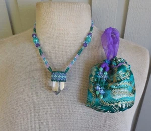 Quartz Crystal Point Adjustable Beaded Necklace Fire Agate Amethyst Aventurine - Picture 1 of 11