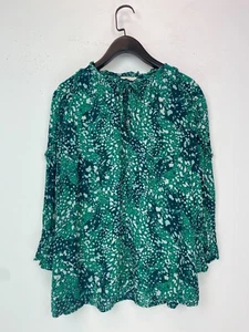 Monsoon Green Abstract Print Blouse Round Neck Long Sleeve Boho UK 16 - Picture 1 of 7
