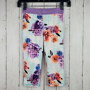 Ideology Girls Floral Cropped Leggings Size Small Blue White Purple Stretch GUC - Picture 1 of 9