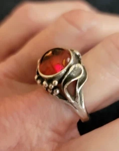 Amber gemstone cabochon Ring, Vintage, Artisan crafted 925 Sterling Silver - Picture 1 of 14