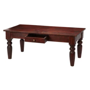 Maharani Dark Wood Coffee Table with Drawer Solid Mango Wood in Mahogany hue - Picture 1 of 15