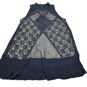 Free People Mini Dress Angel Lace Crochet Black Sheer Boho Sz Small Cutout Back - Picture 1 of 15