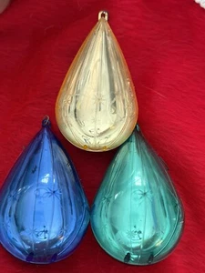Vintage Christmas Jewel Brite Teardrop  Ornament 4" Plastic - Blue Green Gold - Picture 1 of 7