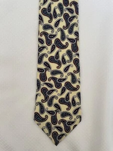 Hardy Amies Made in London Silk Paisley Light Yellow Necktie Vintage - Picture 1 of 4