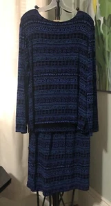 Citiknits 2-teiliges abstraktes schwarz blau lila Slinky Rock und Top Damen Set Größe L - Bild 1 von 9