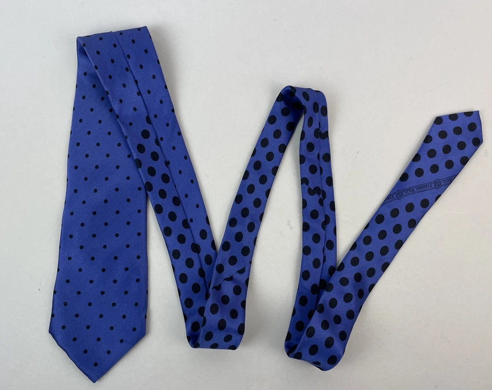 Corbata STEFANO RICCI azul con motivos circulares negros 100% seda HECHA EN ITALIA Foto 1 de 4