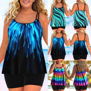 Plus Size Women Tankini Boys Shorts Set Swimming Costume Swimsuit Swim Dress UK - Picture 1 of 15