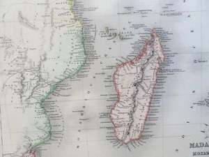 Madagaskar Mosambik Sansibar um 1850-8 Bogenschütze gravierte Karte - Bild 1 von 4