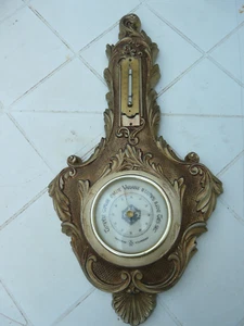 magnifique ancien très jolie baromètre thermomètre en bronze style louis XV - Photo 1/7