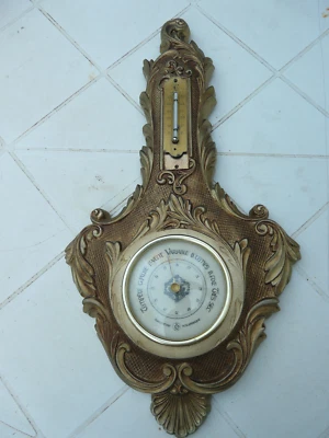 magnifique ancien très jolie baromètre thermomètre en bronze style louis XV - Photo 1/4