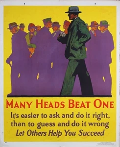Original Poster Mather 1929 Work Incentive - Many Heads Beats One - Bild 1 von 12
