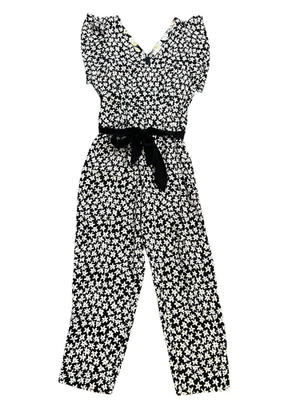 Mono Rebecca Taylor Negro Floral Mezcla Seda Talla 4 Pierna Ancha Sin Mangas Foto 1 de 4