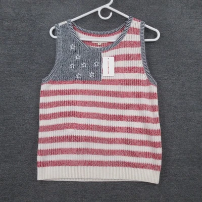 Lucky Brand Sweater Womens M Sleeveless American Flag Knit Striped Cotton Blend - Image 1 of 4