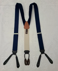 Tirantes Trafalgar Seda Azul Marino Beige Hechos en Inglaterra Herrajes Plateados - Imagen 1 de 6
