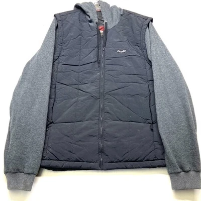 Volcom Quilted Jacket Mens XL Black Gray Logo Hooded Hiking Full Zip Outerwear - Image 1 of 4