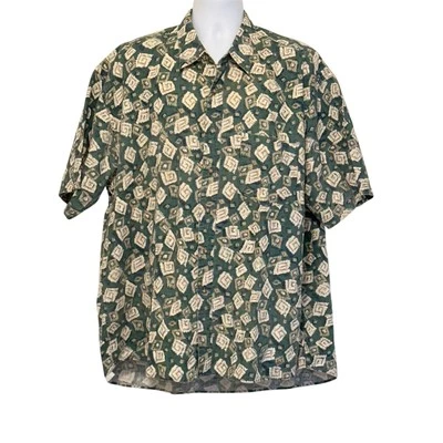 Camisa Van Heusen XL Lino Algodón Verde Estampado Geométrico Abotonada Informal Playa Foto 1 de 4