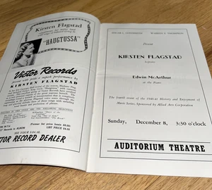 1940 Program  KIRSTEN FLAGSTAD, Soprano CHICAGO AUDITORIUM THEATRE - Picture 1 of 10