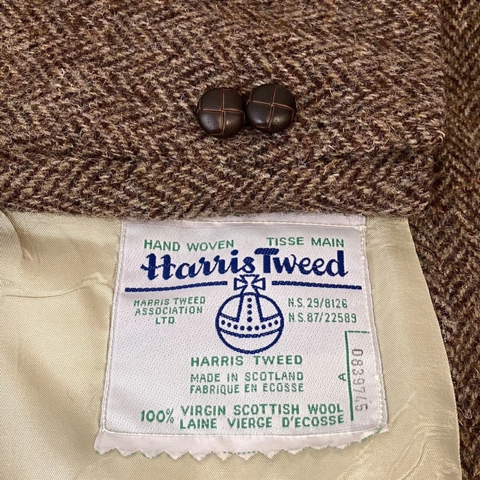 Vintage Harris Tweed Sport Coat Mens 44L Brown Wool Herringbone Made in Canada Foto 1 de 4
