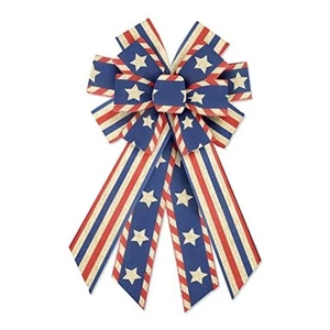 Large Patriotic 4th of July Bow for Wreath, Burlap Patriotic Wreath Bow for - Picture 1 of 6