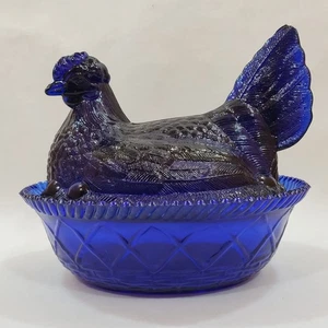 Grande 7.5" Vidrio Cobalto Gallina en Nido Westmoreland Summit Plato Cubierto Pollo - Imagen 1 de 22