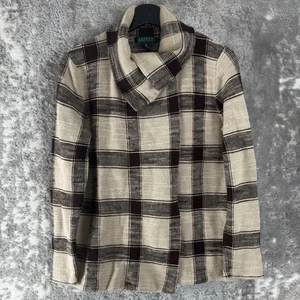 Lauren Ralph Lauren Size M Jacket Cowl Neck Old Money Country Sweater Brown - Picture 1 of 8