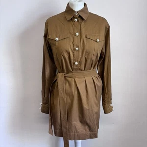 Alexa Chung Dress Size 6 Brown Statement Faux Pearl Buttons 100% Cotton New - Picture 1 of 14
