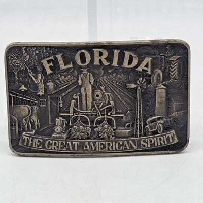 Florida The Great American Spirit Hebilla de Cinturón Latón De Colección Años 70 Difícil de Encontrar Foto 1 de 4