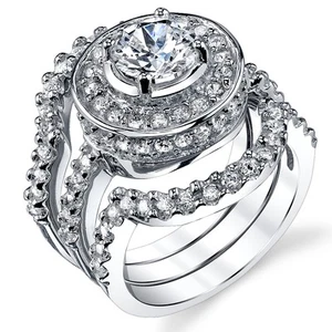 1.25 Carat 3 Piece Sterling Silver 925 Engagement Ring wedding Bridal Set Bands - Picture 1 of 4