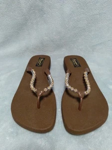Grandco Wedge Heel Jeweled Thong Flip Flop Sandals Women Size 9 - Picture 1 of 9