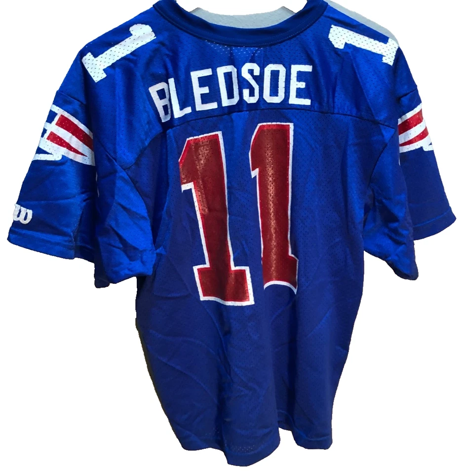 Camiseta Drew Bledsoe #11 New England Patriots NFL Vintage Wilson YOUTH Azul XL Foto 1 de 2