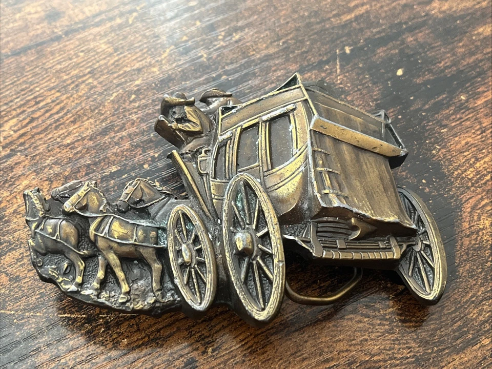 Vintage 1979 BERGAMOT Western Belt Buckle Stage Coach Rodeo Retired Collectible - Image 1 of 4