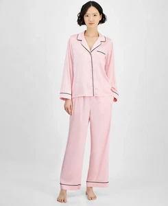 I.N.C. Pijama de satén pipeado de 2 piezas para mujer ROSA L - Imagen 1 de 6