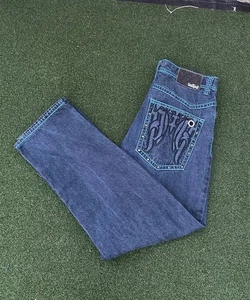 Southpole Navy Bright Blue Stitching Baggy Y2k Jeans Size 38X31(fits 34-36) - Picture 1 of 11