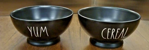 NEW Rae Dunn Bowls (2) CEREAL YUM Black Serving Snacks by Magenta - Picture 1 of 3