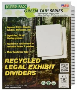 Kleer-Fax Letter-Size Index Dividers, Collated Numbered Sets, White, #2026-2050 - Picture 1 of 1