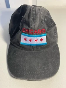 Vintage Chicago City Flag hat cap black nissin Chitown embroidered denim faded - Picture 1 of 5