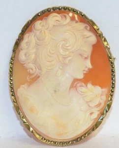 GROSSE KARNEOL MUSCHEL KAMEE ANSTECKNADEL - SCHÖN MONTIERT IN EINEM SILBERNEN MARKASITENRAHMEN  - Bild 1 von 11