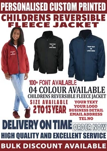 Personalised Custom Printing Text Fleece Jacket Childrens Full Zip Length UC606 - Picture 1 of 11