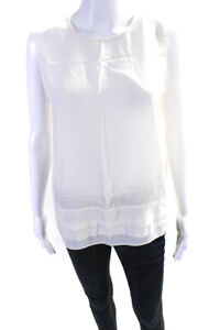 Pure DKNY Womens Back Zip Sleeveless Scoop Neck Silk Top White Size Small