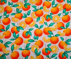Quilt Fabric By Half-Yard Oranges Grn Leaf Dots on Lt Pink Premium Cotton Fruit - Picture 1 of 2